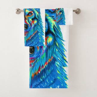 Juego de toallas de baño de lobo vibrante