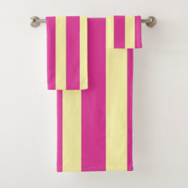 Juego de toallas de baño de rayas rosadas y amaril