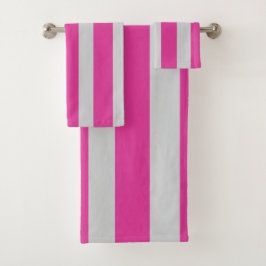 Juego de toallas de baño de rayas rosadas y grises