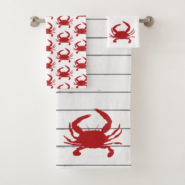 Juego de toallas de baño de Red Crab Pattern Beach (In situ)