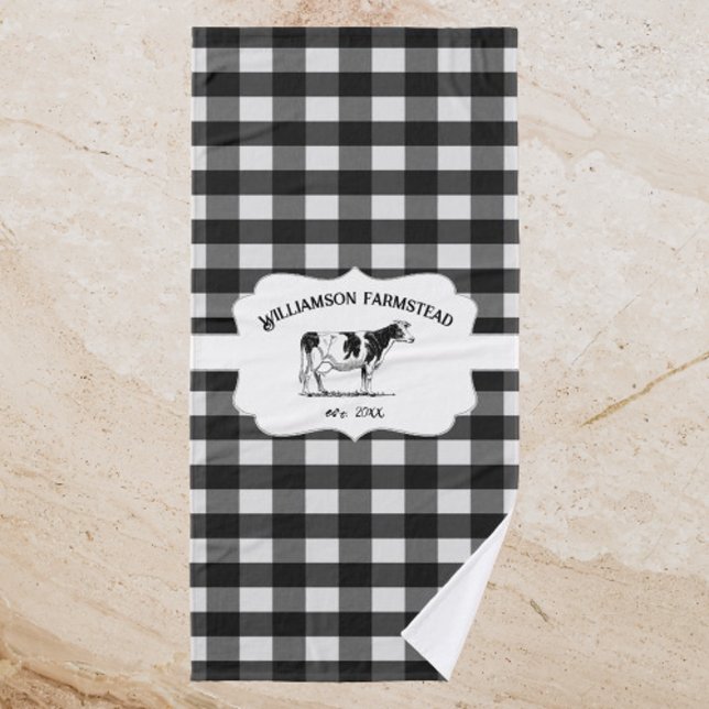 Juego de toallas de baño de vaca de la granja de b (Black Buffalo Plaid Farm Cow Bath Towel Set)