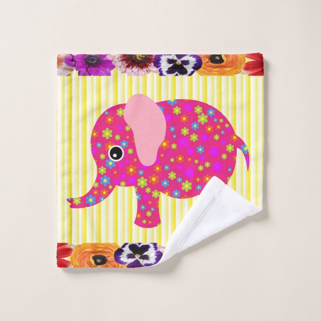 Juego de toallas de baño elefante colorido de raya (Toallita)