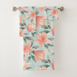 Juego de toallas de baño floral de color coral cla