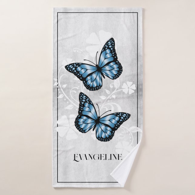 Juego de toallas de baño floral de mariposa azul (Toalla de baño)