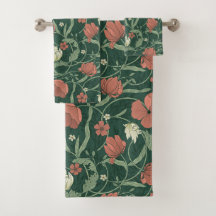 Juego de toallas de baño florales verdes y rojas M