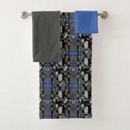 Juego de toallas de baño geométricas de gris azul 