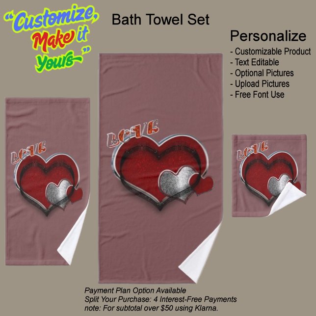 Juego de toallas de baño Heart Magic Rust (Heart Magic Bathroom Towel Set Featuring a Rust Background.)