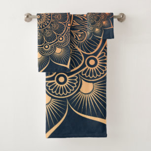 Juego de toallas de baño Mandala azul de la Marina