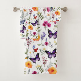 Juego de toallas de baño mariposa púrpura