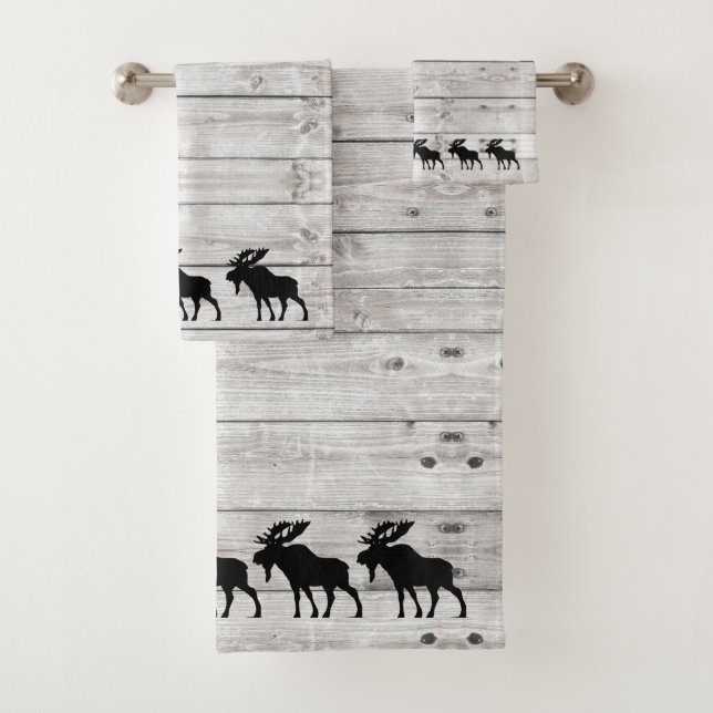 Juego de toallas de baño Moose Gray Wood Pattern W (In situ)