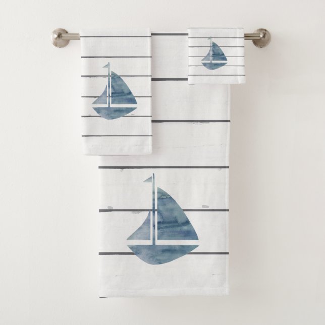 Juego de toallas de baño Nautical Shiplap Blue Sai (In situ)