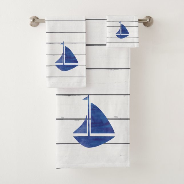 Juego de toallas de baño Nautical Shiplap Blue Sai (In situ)