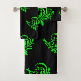 Juego de toallas de baño negro y de baño verde