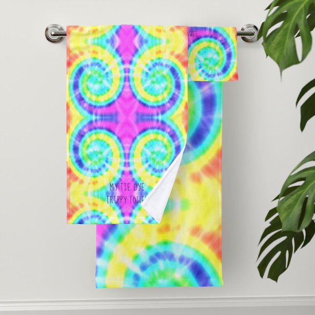 Juego de toallas de baño para niños hippie pasicod (A trippy hippie tie dye pattern bath towel set just for you. Add your name!)