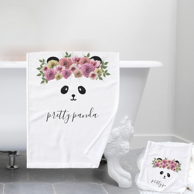 Juego de toallas de baño para Personalizado animal (Pretty Panda Bath Towel set with space for your name)