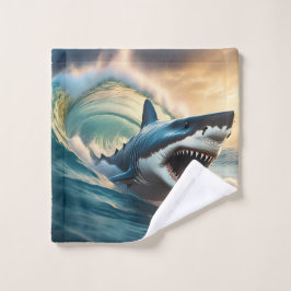 Juego de toallas de baño para tiburones amenazante