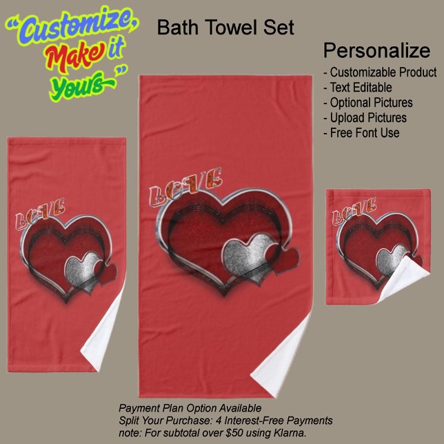 Juego de toallas de baño rojo Heart Magic (Heart Magic Bathroom Towel Set Featuring a Red Background.)