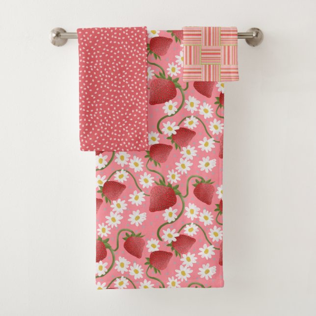 Juego de toallas de baño rosa para parche de fresa (In situ)