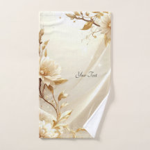 Juego de toallas de flores blancas y doradas