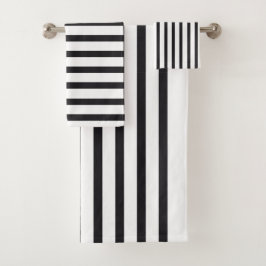 Juego de toallas de franja blanca y negra