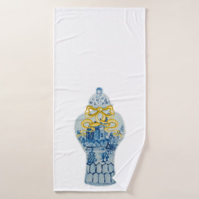 Juego de toallas de jarrón blanco de jengibre azul (Toalla de baño)