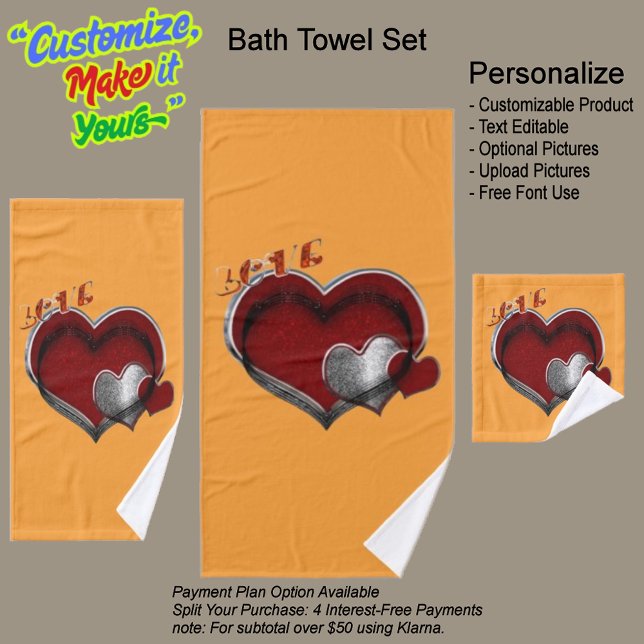 Juego de toallas de Naranja mágico de corazón (Heart Magic Bathroom Towel Set Featuring a Orange Background.)