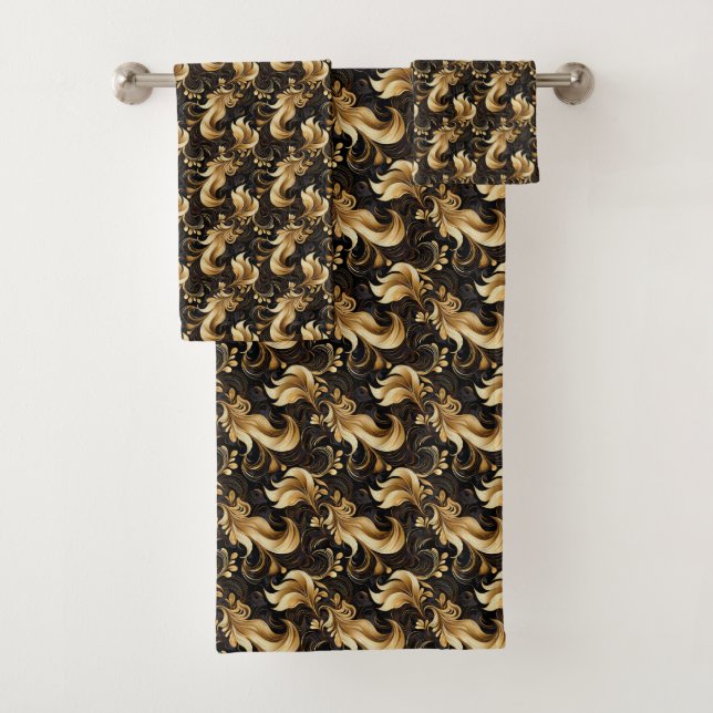 Juego de toallas de oro y negro abstracto moderno (In situ)
