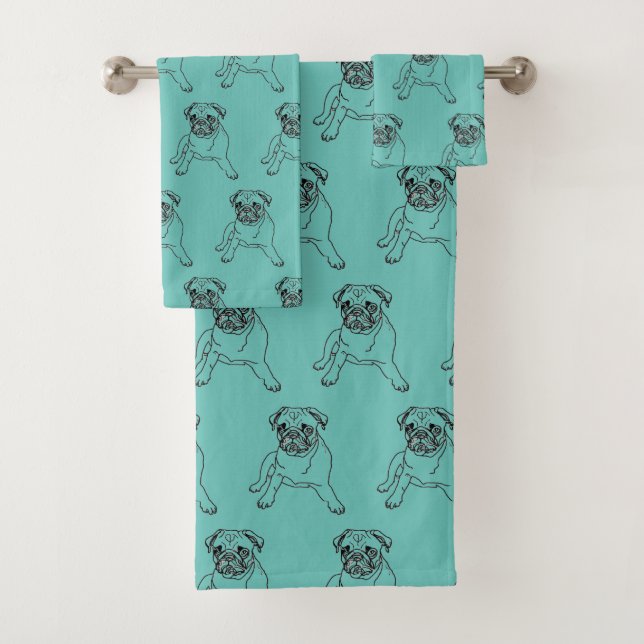 Juego de toallas de perro pug lindo de moda (In situ)