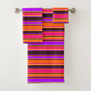 Juego de toallas de rayas negrita, magenta y púrpu