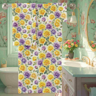 Juego de toallas de rosas púrpuras y amarillas Chi