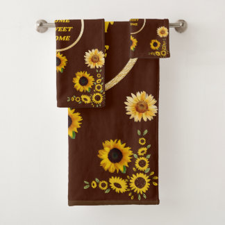 Juego de toallas de tres piezas de girasol marrón 