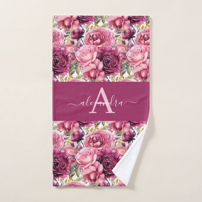 Juego de toallas elegantes con flores monograma ro (Toalla de mano)