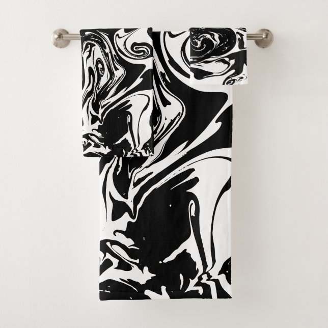 Juego de toallas estilo mármol blanco y negro (In situ)