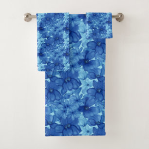 Juego de toallas florales de acuarela azul vibrant
