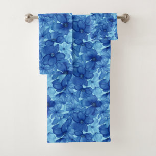 Juego de toallas florales de acuarela azul vibrant