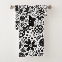Juego de toallas florales en blanco y negro