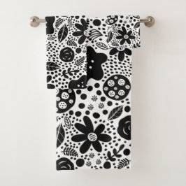 Juego de toallas florales en blanco y negro