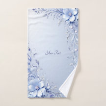 Juego de Toallas Flores Ornamentadas Azules con Pe