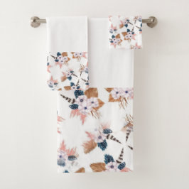 Juego de toallas geométricas Boho de plumas de flo