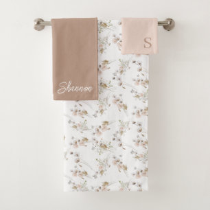 Juego de toallas monogramadas con flores en acuare