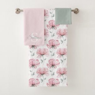 Juego de toallas monogramadas con flores en acuare