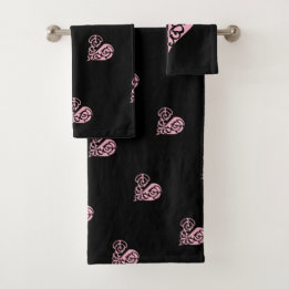 Juego de toallas negrita color rosa y negro filigr