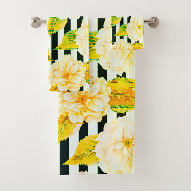 Juego de toallas rayadas amarillas, negras y blanc (In situ)