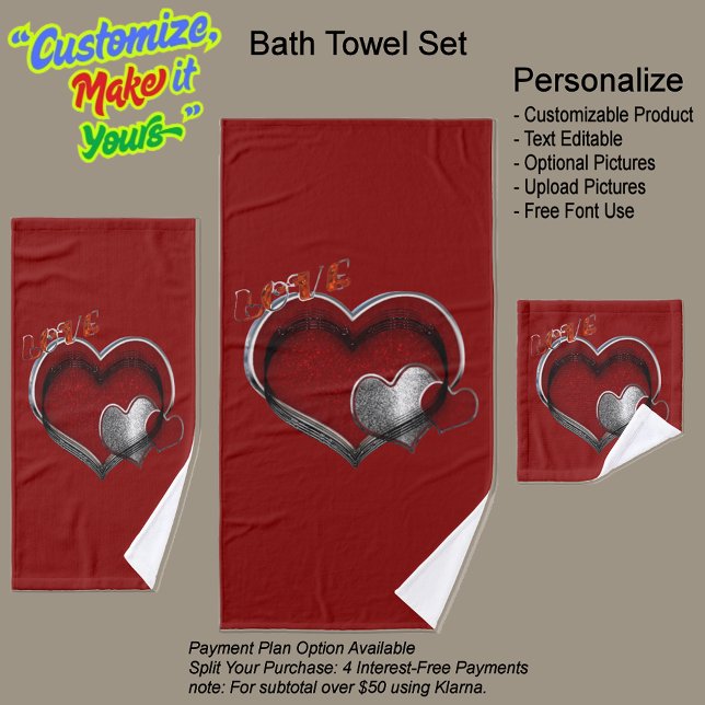 Juego de toallas rojas para el corazón mágico (Heart Magic Bathroom Towel Set Featuring a Red Dark Background.)
