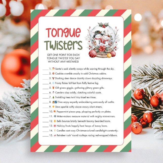 Juego de trabalenguas de Navidad (Tongue Twisters Christmas Game Card)
