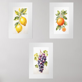 Juego de tres impresiones de arte en pared de frut
