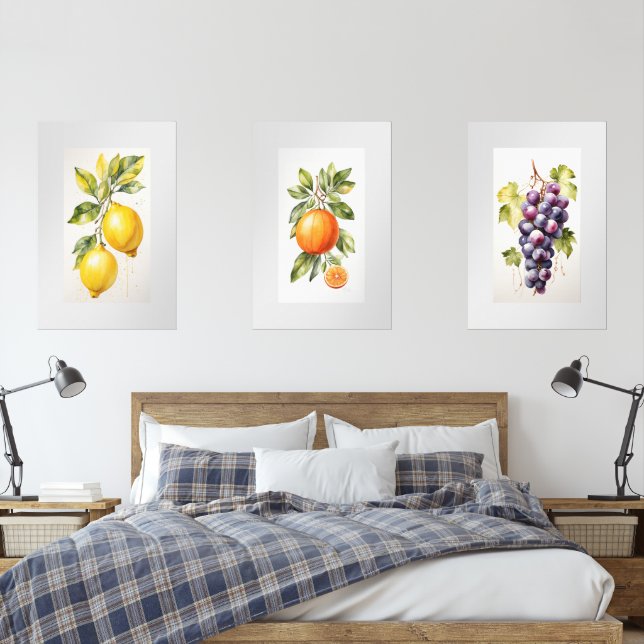 Juego de tres impresiones de arte en pared de frut (Dormitorio)