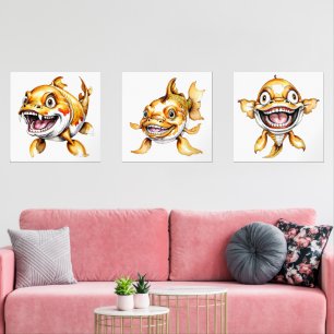 Juego de tres impresiones de carpa de Koi