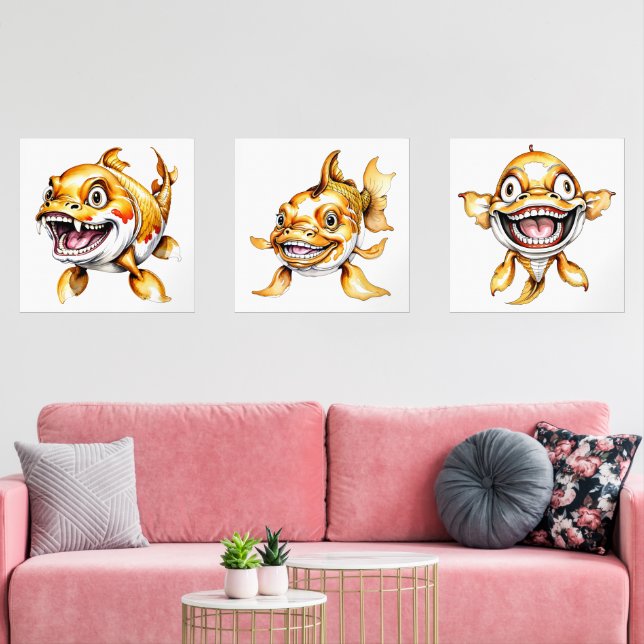 Juego de tres impresiones de carpa de Koi (Sala de estar)
