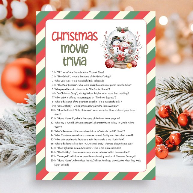 Juego de Trivia de Películas de Navidad (Christmas Movie Trivia Christmas Game Card)